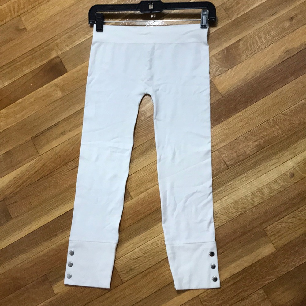 White Capri Leggings with Silver Embellishments